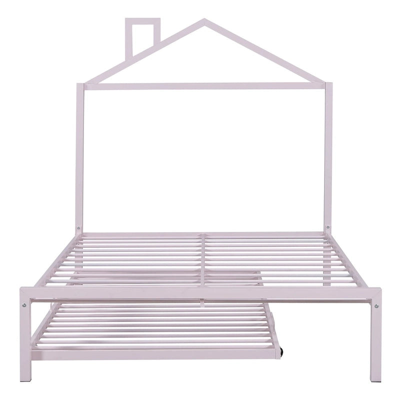 Lit plateforme en métal pleine grandeur avec lit gigogne simple
