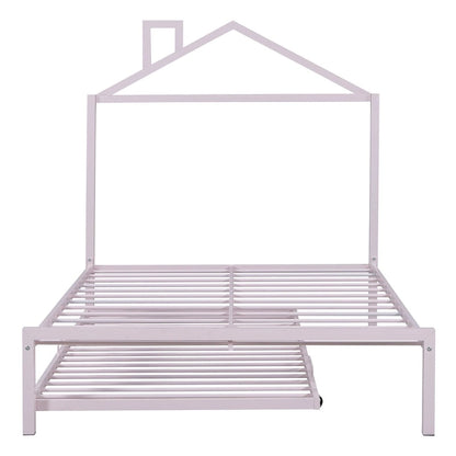 Lit plateforme en métal pleine grandeur avec lit gigogne simple