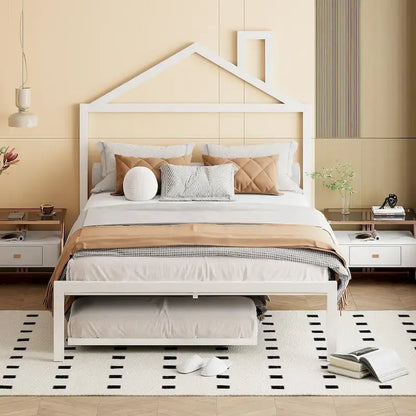 Lit plateforme en métal pleine grandeur avec lit gigogne simple