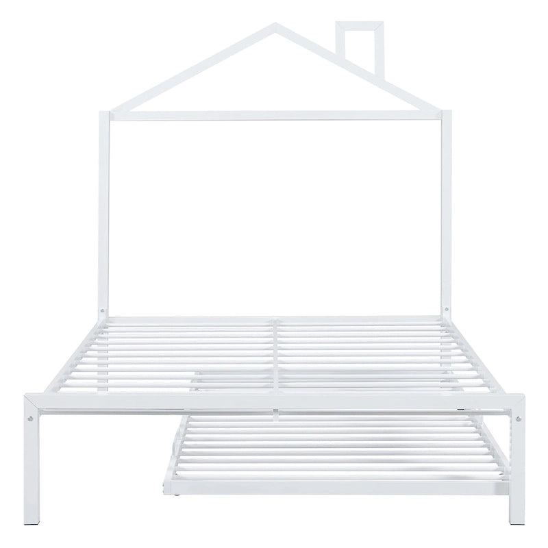 Lit plateforme en métal pleine grandeur avec lit gigogne simple