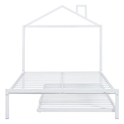 Lit plateforme en métal pleine grandeur avec lit gigogne simple