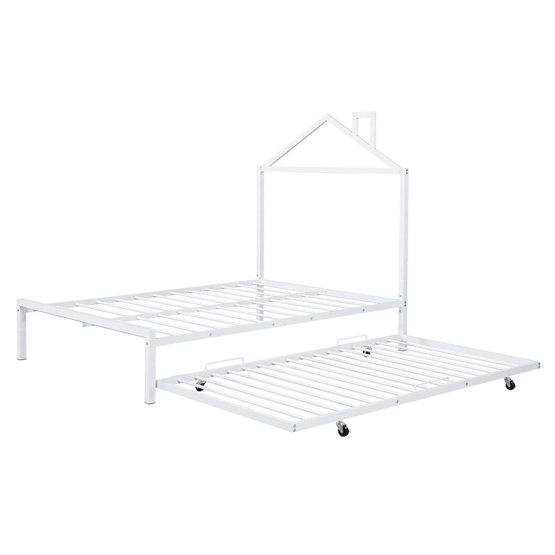 Lit plateforme en métal pleine grandeur avec lit gigogne simple