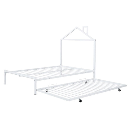 Lit plateforme en métal pleine grandeur avec lit gigogne simple