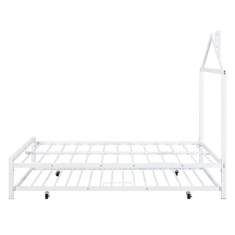 Lit plateforme en métal pleine grandeur avec lit gigogne simple