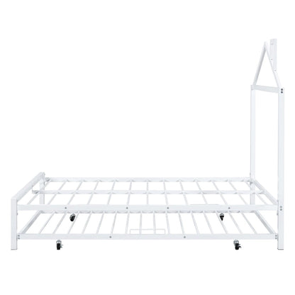 Lit plateforme en métal pleine grandeur avec lit gigogne simple