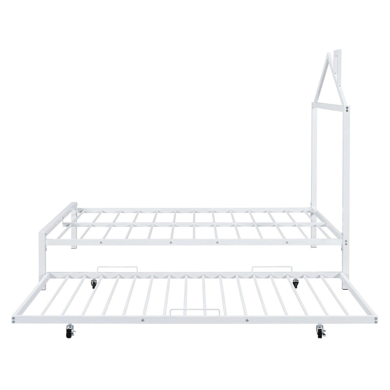 Lit plateforme en métal pleine grandeur avec lit gigogne simple