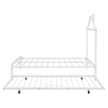 Lit plateforme en métal pleine grandeur avec lit gigogne simple