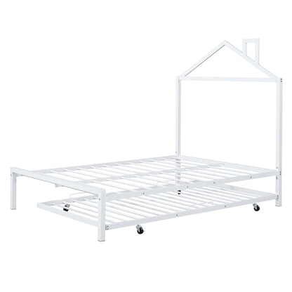 Lit plateforme en métal pleine grandeur avec lit gigogne simple