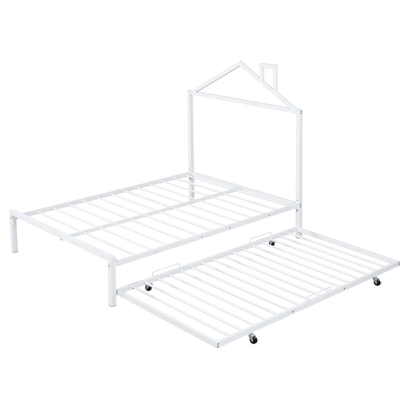 Lit plateforme en métal pleine grandeur avec lit gigogne simple