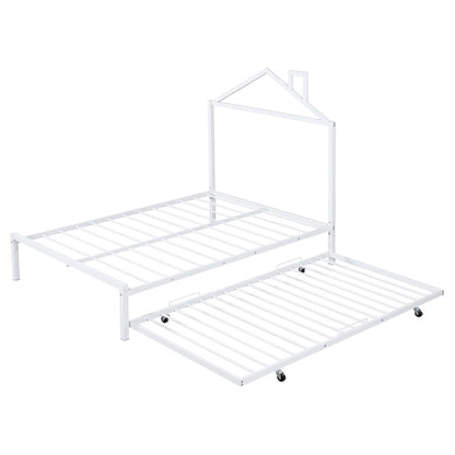 Lit plateforme en métal pleine grandeur avec lit gigogne simple