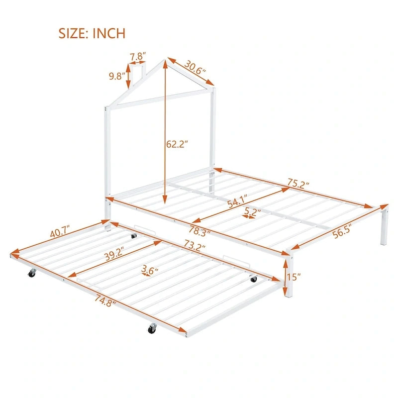 Lit plateforme en métal pleine grandeur avec lit gigogne simple