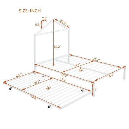 Lit plateforme en métal pleine grandeur avec lit gigogne simple