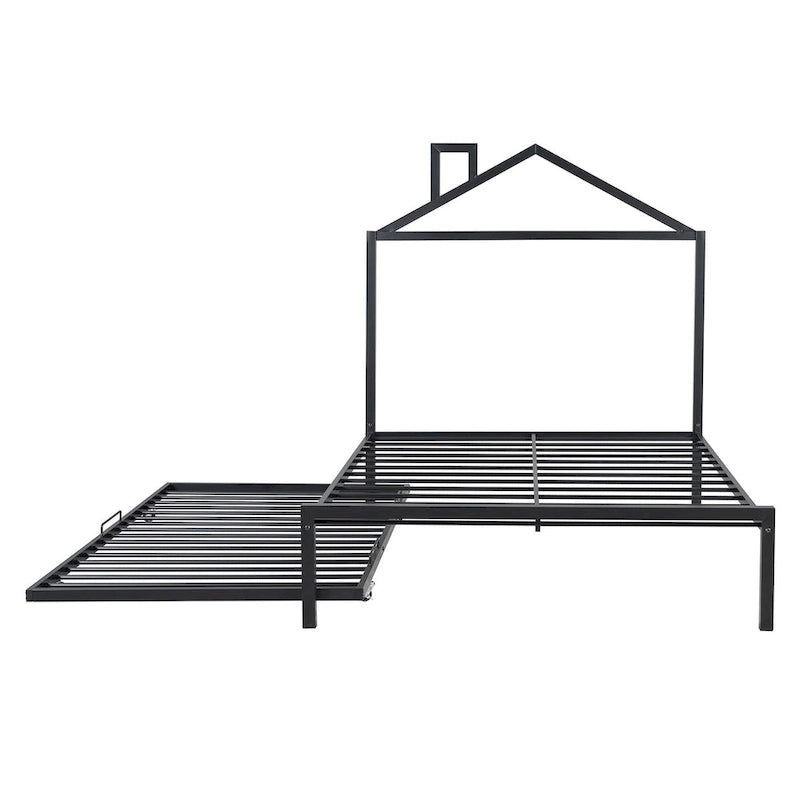 Lit plateforme en métal pleine grandeur avec lit gigogne simple
