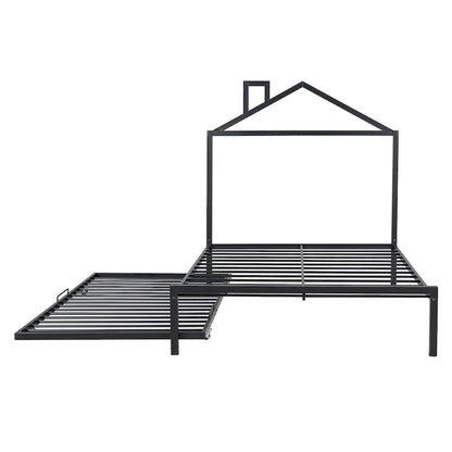 Lit plateforme en métal pleine grandeur avec lit gigogne simple