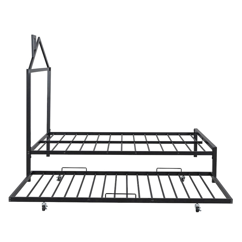 Lit plateforme en métal pleine grandeur avec lit gigogne simple