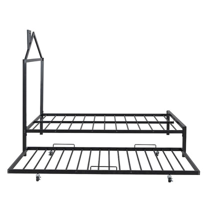 Lit plateforme en métal pleine grandeur avec lit gigogne simple