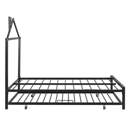 Lit plateforme en métal pleine grandeur avec lit gigogne simple