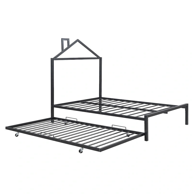 Lit plateforme en métal pleine grandeur avec lit gigogne simple