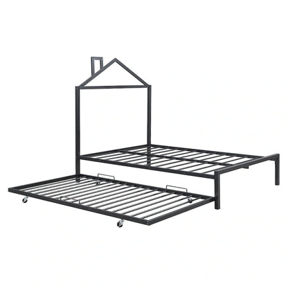 Lit plateforme en métal pleine grandeur avec lit gigogne simple