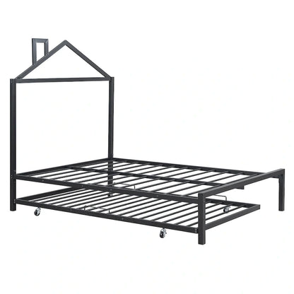 Lit plateforme en métal pleine grandeur avec lit gigogne simple
