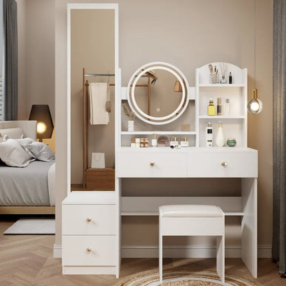 Coiffeuse avec miroir et éclairage, table de maquillage pour chambre à coucher