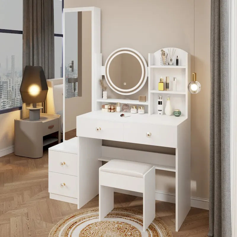 Coiffeuse avec miroir et éclairage, table de maquillage pour chambre à coucher