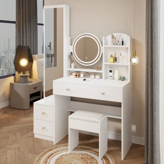 Coiffeuse avec miroir et éclairage, table de maquillage pour chambre à coucher