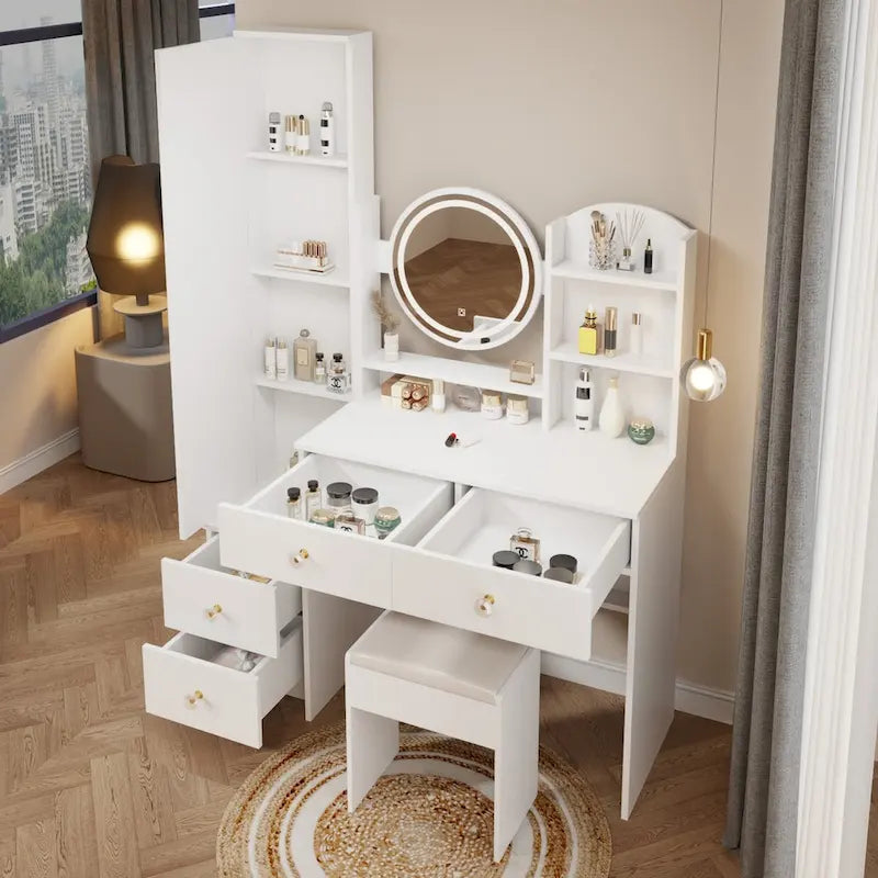 Coiffeuse avec miroir et éclairage, table de maquillage pour chambre à coucher