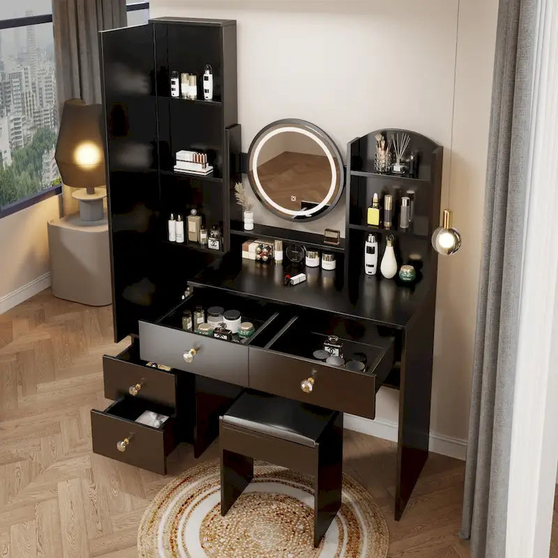 Coiffeuse avec miroir et éclairage, table de maquillage pour chambre à coucher