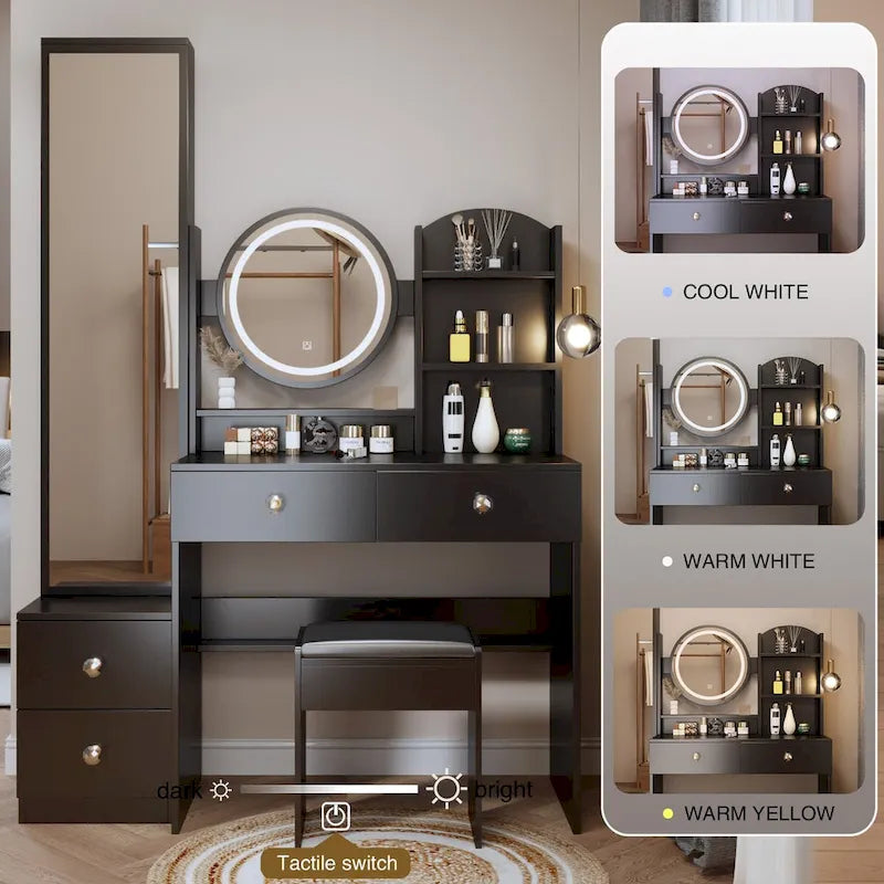Coiffeuse avec miroir et éclairage, table de maquillage pour chambre à coucher