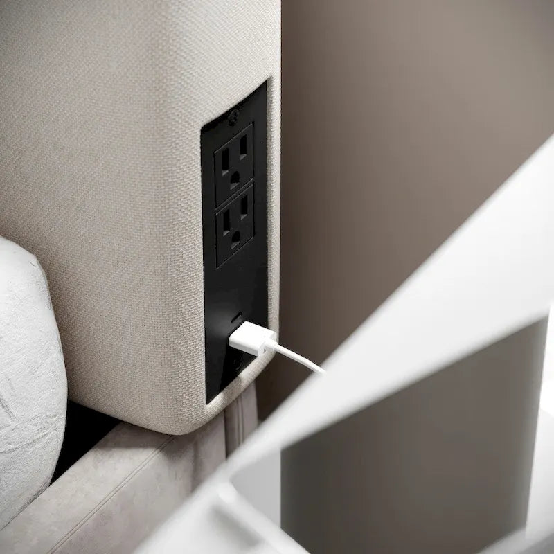 Tête de lit rembourrée avec 2 prises électriques, 1 port USB et 1 port USB-C