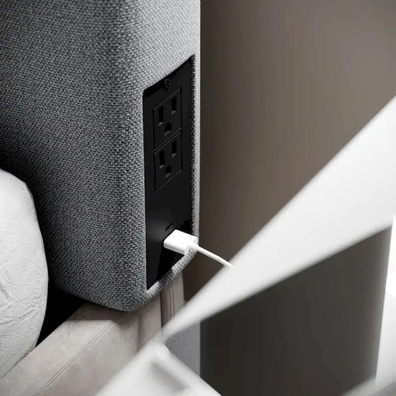Tête de lit rembourrée avec 2 prises électriques, 1 port USB et 1 port USB-C