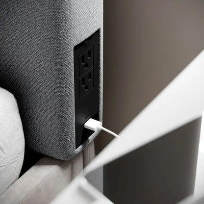 Tête de lit rembourrée avec 2 prises électriques, 1 port USB et 1 port USB-C