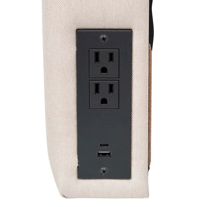 Tête de lit rembourrée avec 2 prises électriques, 1 port USB et 1 port USB-C