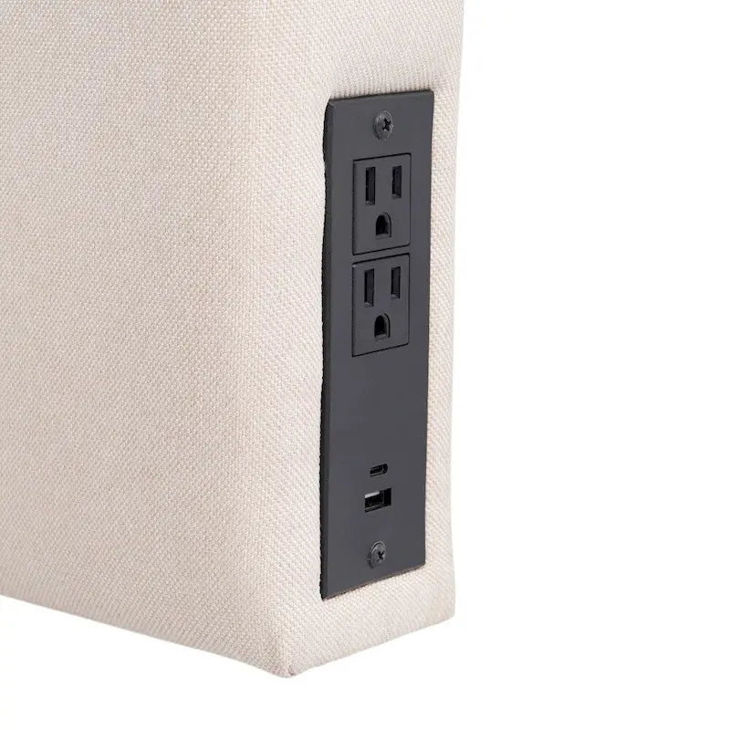 Tête de lit rembourrée avec 2 prises électriques, 1 port USB et 1 port USB-C