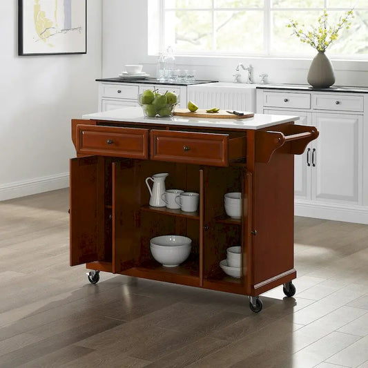 Desserte de cuisine Crosley, plateau en granit, couleur cerisier - 51,5 cm (L) x 18 cm (P) x 36,5 cm (H)