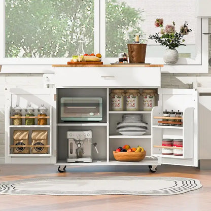 Îlot de cuisine mobile avec rangement, étagères réglables et roulettes