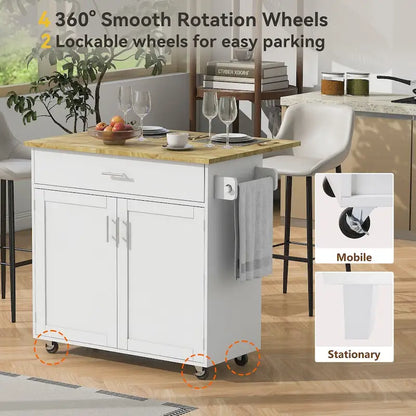 Îlot de cuisine mobile avec rangement, étagères réglables et roulettes