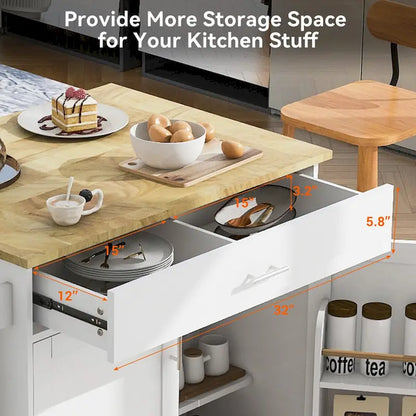Îlot de cuisine mobile avec rangement, étagères réglables et roulettes