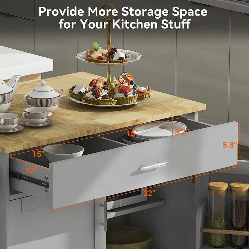 Îlot de cuisine mobile avec rangement, étagères réglables et roulettes