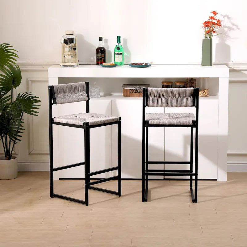 Ensemble de 2 chaises de salle à manger/tabourets de bar Papetr en corde tressée avec repose-pieds
