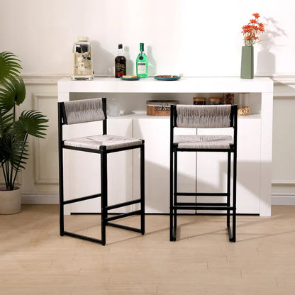 Ensemble de 2 chaises de salle à manger/tabourets de bar Papetr en corde tressée avec repose-pieds
