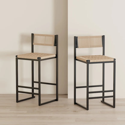 Ensemble de 2 chaises de salle à manger/tabourets de bar Papetr en corde tressée avec repose-pieds