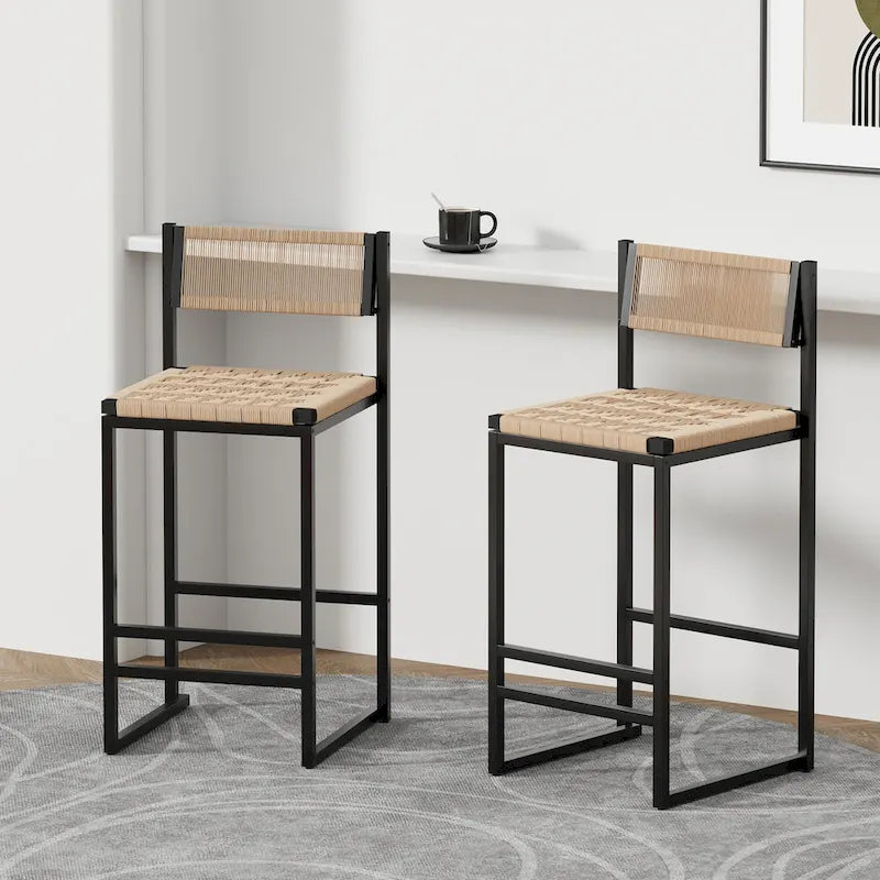 Ensemble de 2 chaises de salle à manger/tabourets de bar Papetr en corde tressée avec repose-pieds