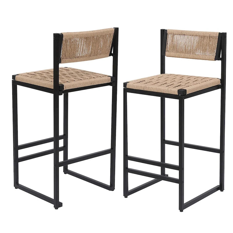 Ensemble de 2 chaises de salle à manger/tabourets de bar Papetr en corde tressée avec repose-pieds