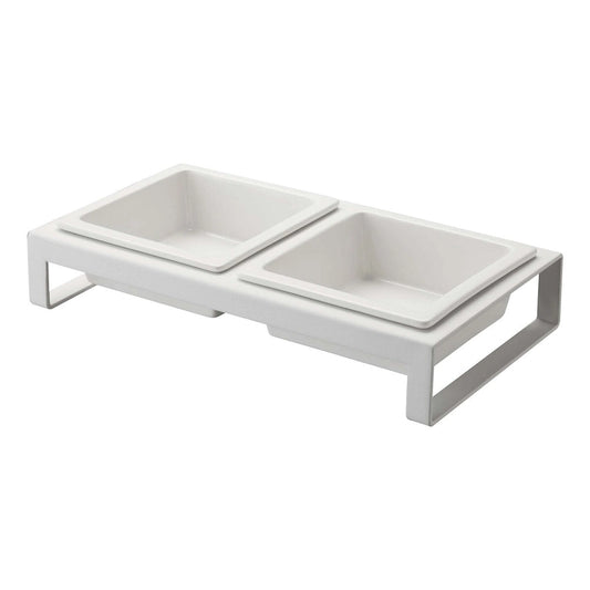 Gamelles Yamazaki Home pour animaux de compagnie - Deux modèles, acier et céramique, courtes, 300 ml par gamelle (1,25 tasse).