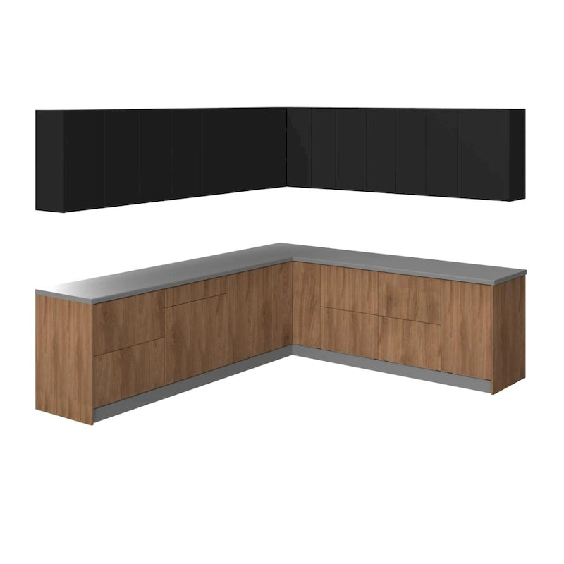 Collection Cuisine Moderne Teck Naturel et Base Noire Dimensions 10 x 8,5 pi - 102 x 120
