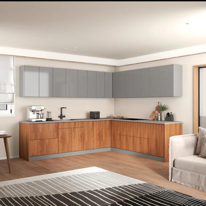 Collection Cuisine Moderne Teck Naturel et Base Noire Dimensions 10 x 8,5 pi - 102 x 120