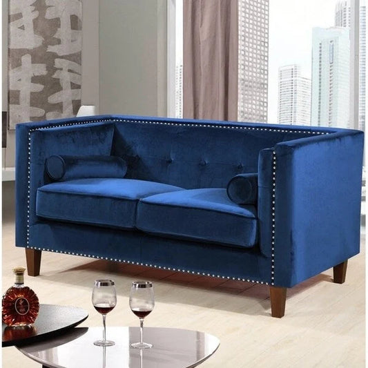 Canapé deux places Kittleson Classic Chesterfield à clous décoratifs - Bleu