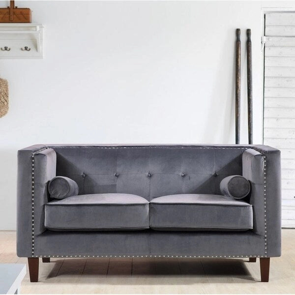 Canapé deux places Kittleson Classic Chesterfield à clous décoratifs - Bleu